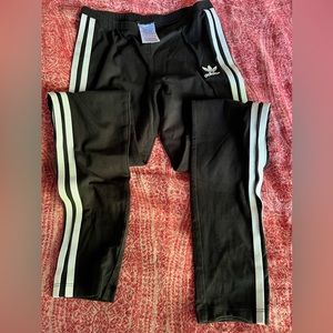 ADIDAS GIRLS ATHLETIC PANTS BLACK STRIPES, LOGO SPARKLE 13-14 YOUTH LARGE Cotton